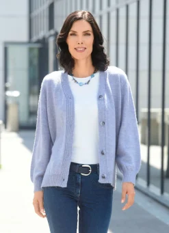 Hot BADER Strickjacke mit flauschig weichem Griff TAUBENBLAU MELIERT