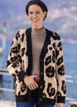 Discount laurakent Strickjacke mit flauschigem Griff BEIGE-SCHWARZ-BRAUN