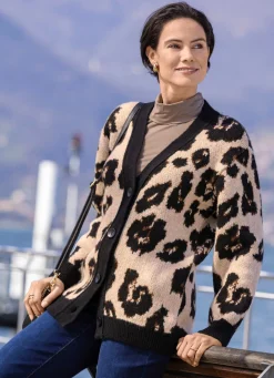 Discount laurakent Strickjacke mit flauschigem Griff BEIGE-SCHWARZ-BRAUN