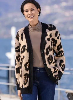Discount laurakent Strickjacke mit flauschigem Griff BEIGE-SCHWARZ-BRAUN