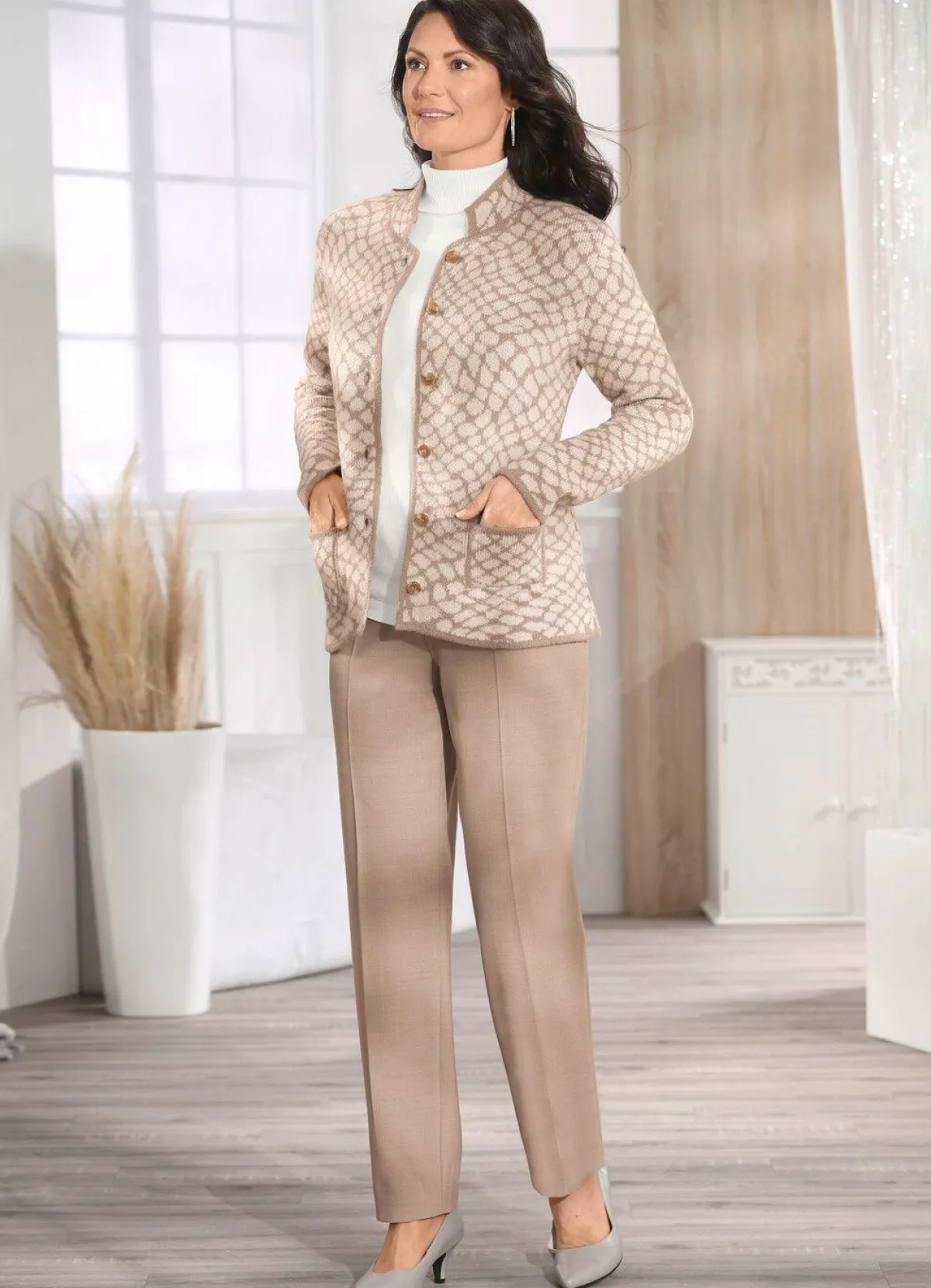 Clearance BADER Strickjacke mit grafischem Jacquard SAND-ECRU
