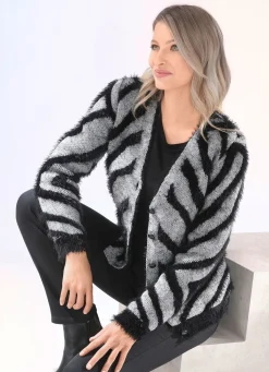 Sale BADER Strickjacke mit haarigem Effektgarn GRAU MELIERT-SCHWARZ