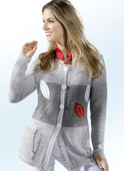 Best BADER Strickjacke mit hübschen Applikationen HELLGRAU-GRAFIT