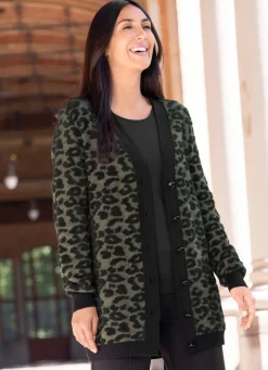 Clearance laurakent Strickjacke mit hochwertigem haarigem Effektgarn OLIV-SCHWARZ