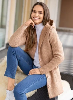 Hot BADER Strickjacke mit Kapuze BEIGE MELIERT
