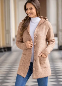 Hot BADER Strickjacke mit Kapuze BEIGE MELIERT