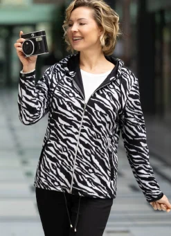 New BADER Strickjacke mit Kapuze SCHWARZ-WEISS