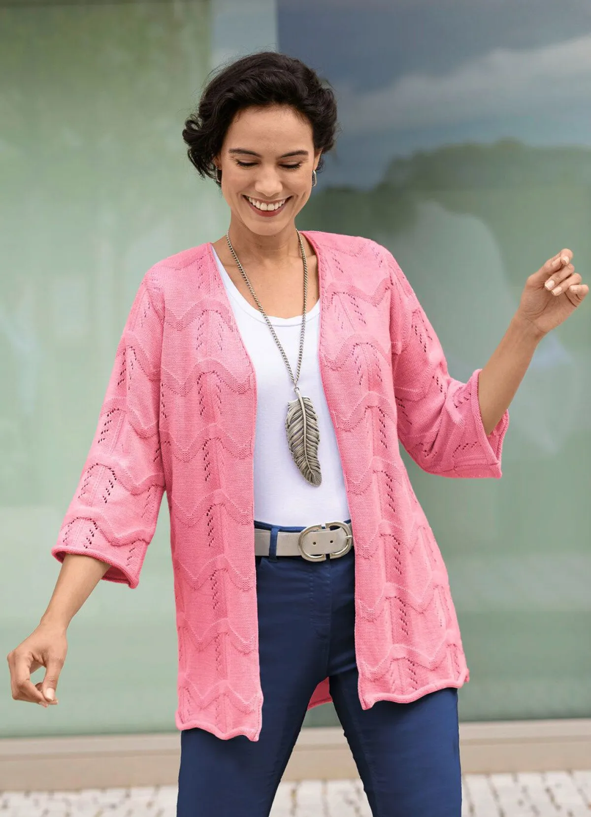 Outlet BADER Strickjacke mit Mustermix im Wellendessin ROSÉ