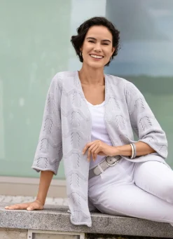 Discount BADER Strickjacke mit Mustermix im Wellendessin HELLGRAU