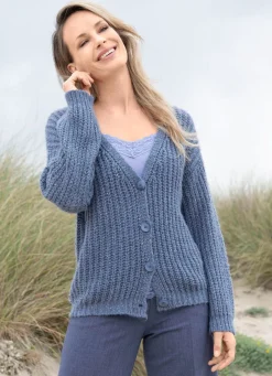 New Tizia Strickjacke mit Paillettengarn JEANSBLAU MELIERT