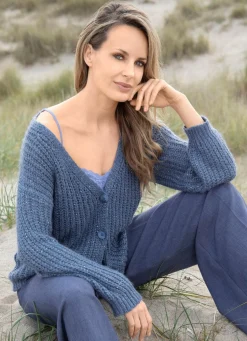 New Tizia Strickjacke mit Paillettengarn JEANSBLAU MELIERT