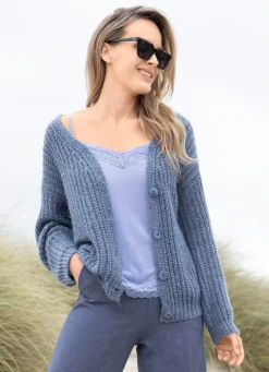 New Tizia Strickjacke mit Paillettengarn JEANSBLAU MELIERT
