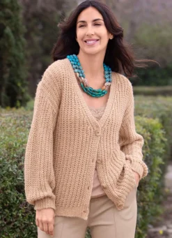 Online Tizia Strickjacke mit Paillettengarn BEIGE MELIERT