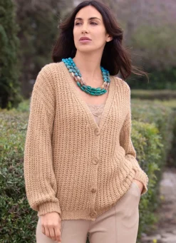 Online Tizia Strickjacke mit Paillettengarn BEIGE MELIERT