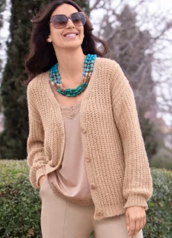 Online Tizia Strickjacke mit Paillettengarn BEIGE MELIERT