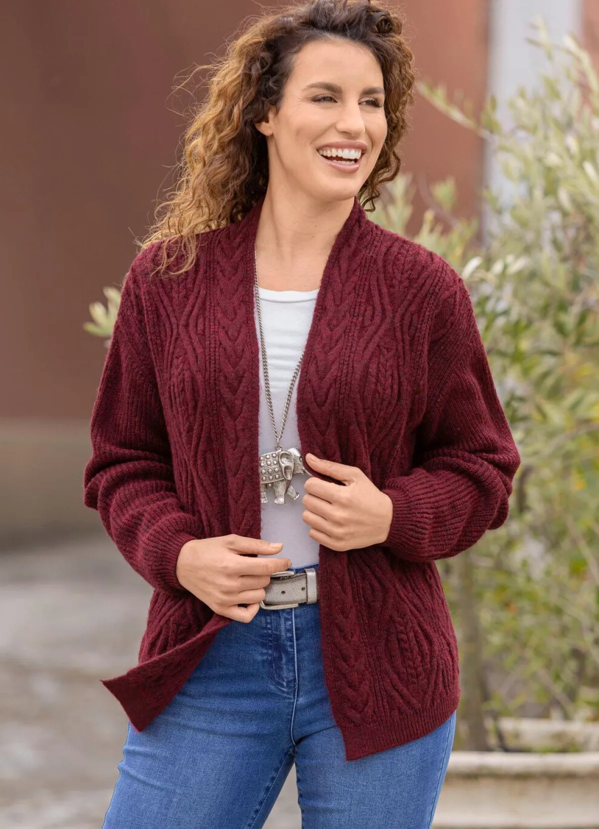 Online BADER Strickjacke mit Perlfangakzenten BORDEAUX