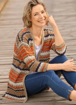 Clearance BADER Strickjacke mit recycelter Baumwolle OLIV-ORANGE-MULTICOLOR