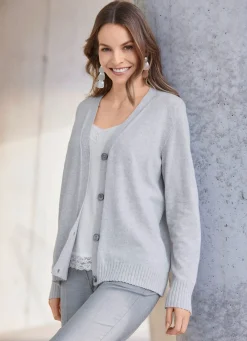 Hot Stilschmiede Strickjacke mit Schurwolle und Kaschmir HELLGRAU MELIERT