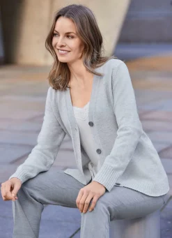 Hot Stilschmiede Strickjacke mit Schurwolle und Kaschmir HELLGRAU MELIERT