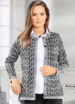 Hot BADER Strickjacke mit Schurwolle GRAU MELIERT-SCHWARZ-WEISS