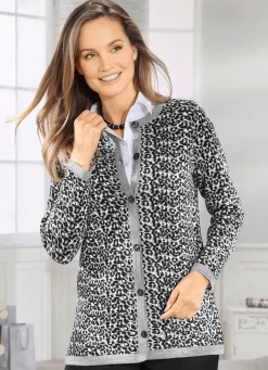 Hot BADER Strickjacke mit Schurwolle GRAU MELIERT-SCHWARZ-WEISS