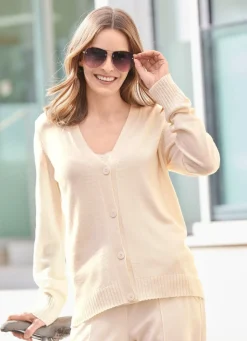Stilschmiede Strickjacke mit Schurwolle und Kaschmir ECRU