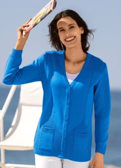 New BADER Strickjacke mit streckender Struktur AZURBLAU