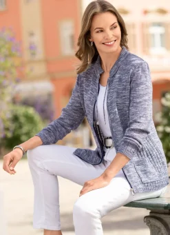 Discount BADER Strickjacke mit Strickbandzier und Taschen BLAU MELIERT