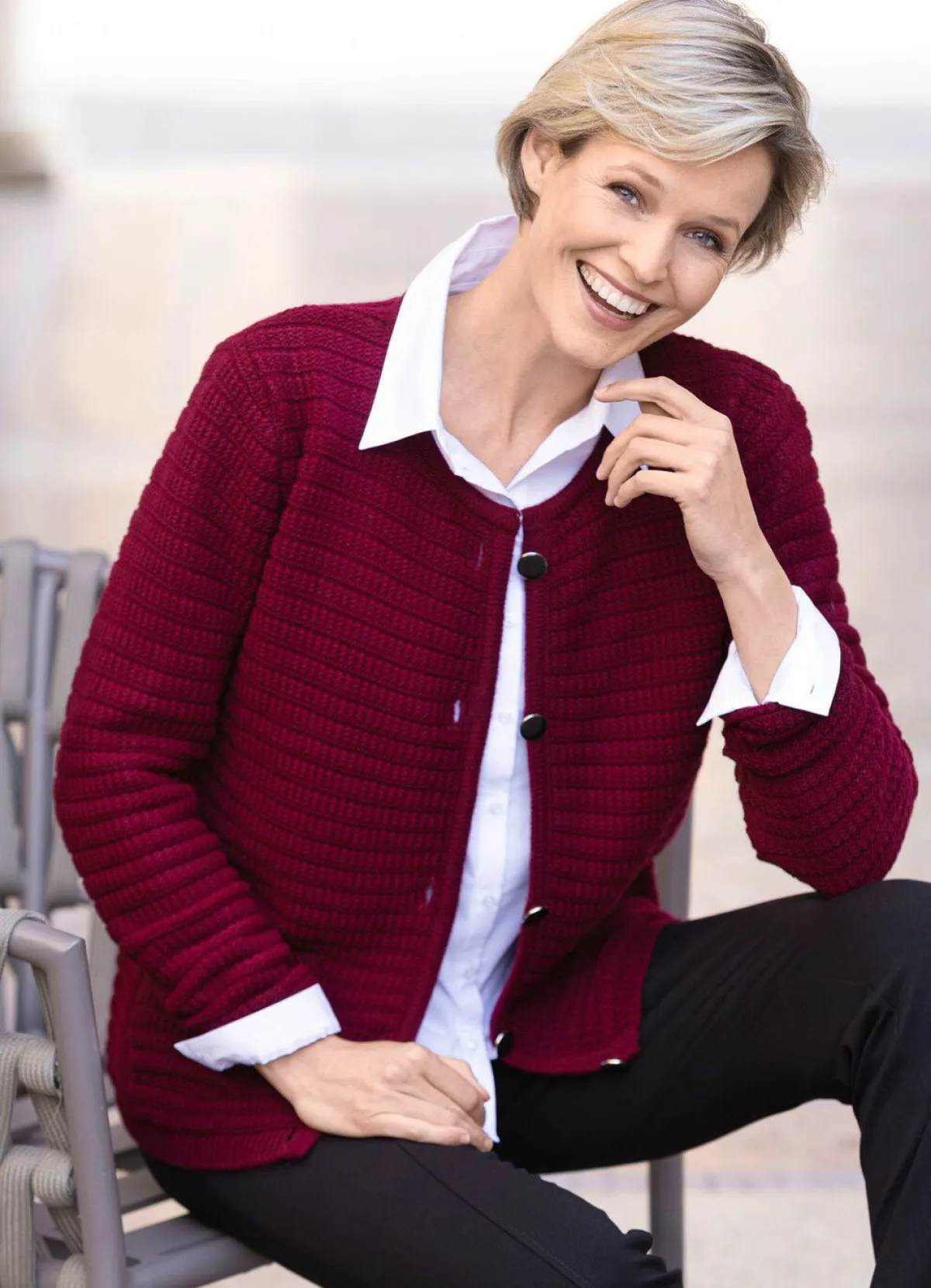 BADER Strickjacke mit Struktur allover BORDEAUX
