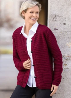 BADER Strickjacke mit Struktur allover BORDEAUX