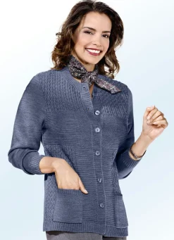 New BADER Strickjacke mit Strukturmix RAUCHBLAU