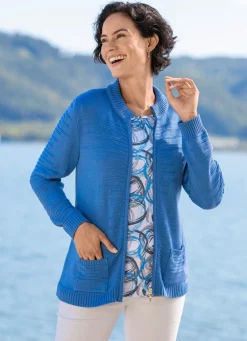 Outlet BADER Strickjacke mit Strukturstreifen AZURBLAU