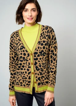New BADER Strickjacke mit Tierfell-Optik CAMEL-SCHWARZ-LIMETTE