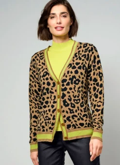 New BADER Strickjacke mit Tierfell-Optik CAMEL-SCHWARZ-LIMETTE
