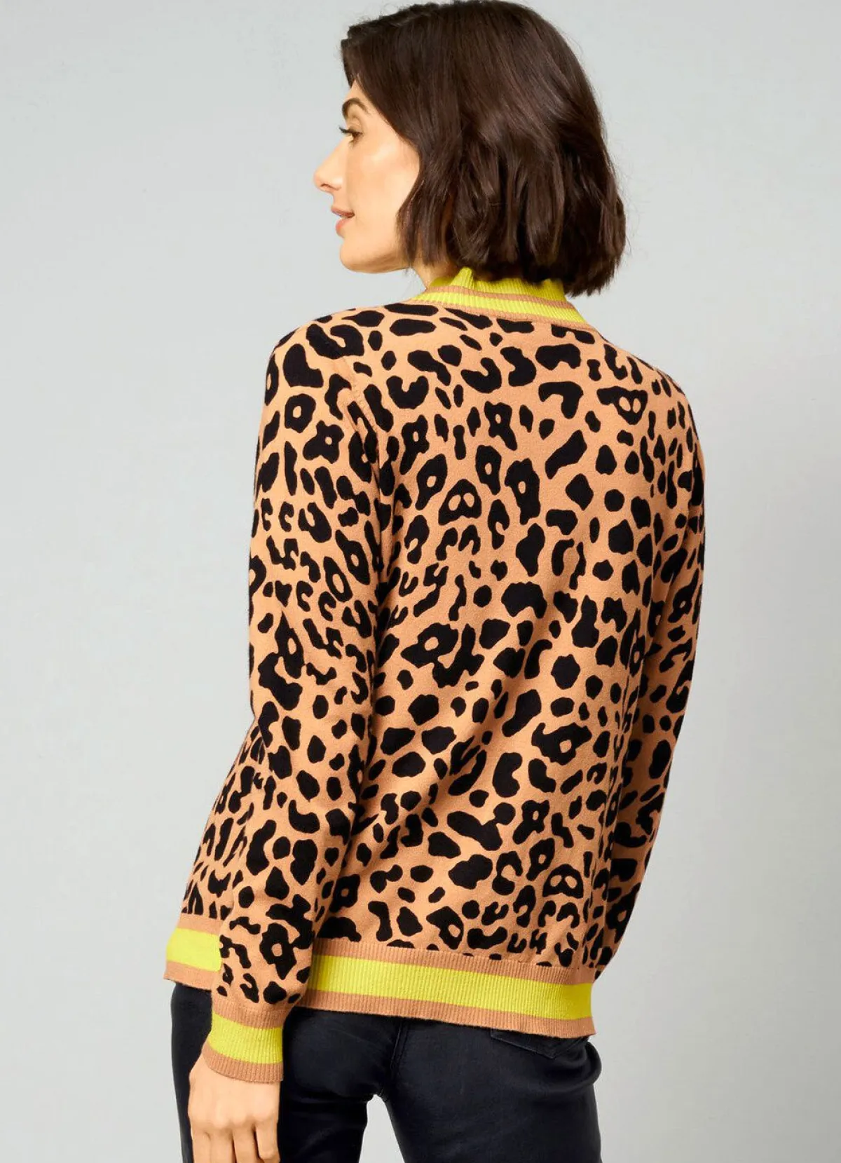 New BADER Strickjacke mit Tierfell-Optik CAMEL-SCHWARZ-LIMETTE