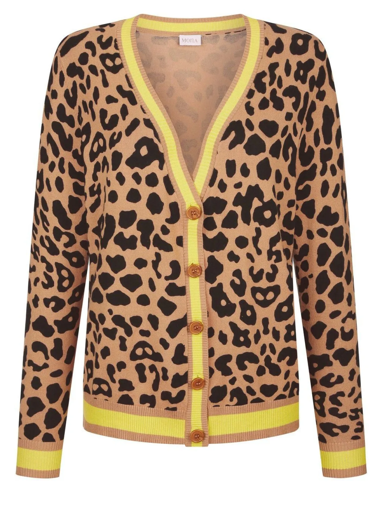 New BADER Strickjacke mit Tierfell-Optik CAMEL-SCHWARZ-LIMETTE
