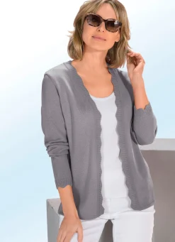 New BADER Strickjacke mit Wellenabschlüssen GRAU