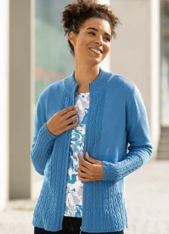 Best BADER Strickjacke mit Zopfmuster AZURBLAU