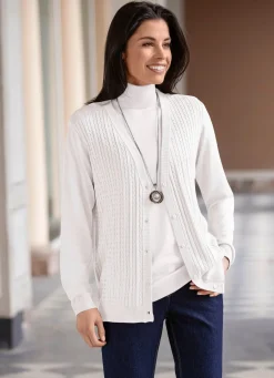 Discount BADER Strickjacke mit Zöpfchenstruktur WOLLWEISS