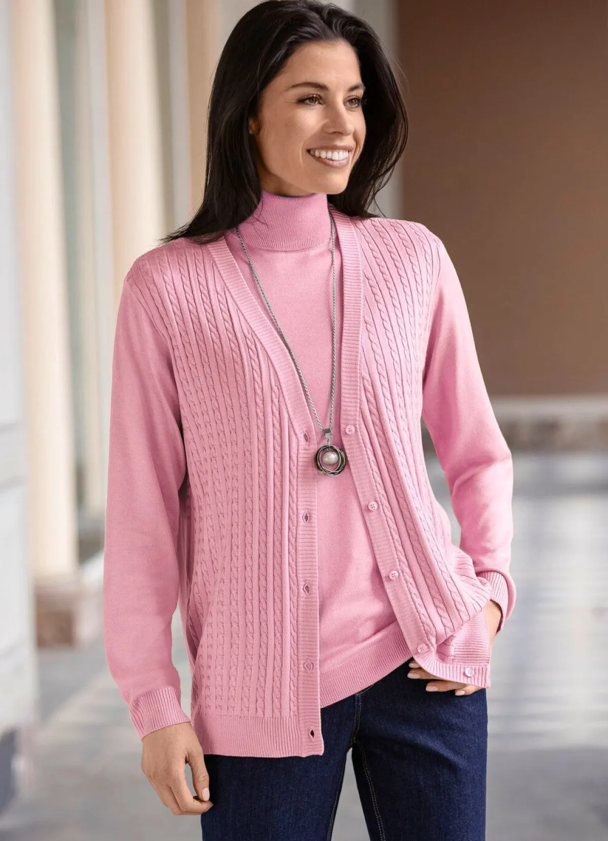 Sale BADER Strickjacke mit Zöpfchenstruktur ROSÉ