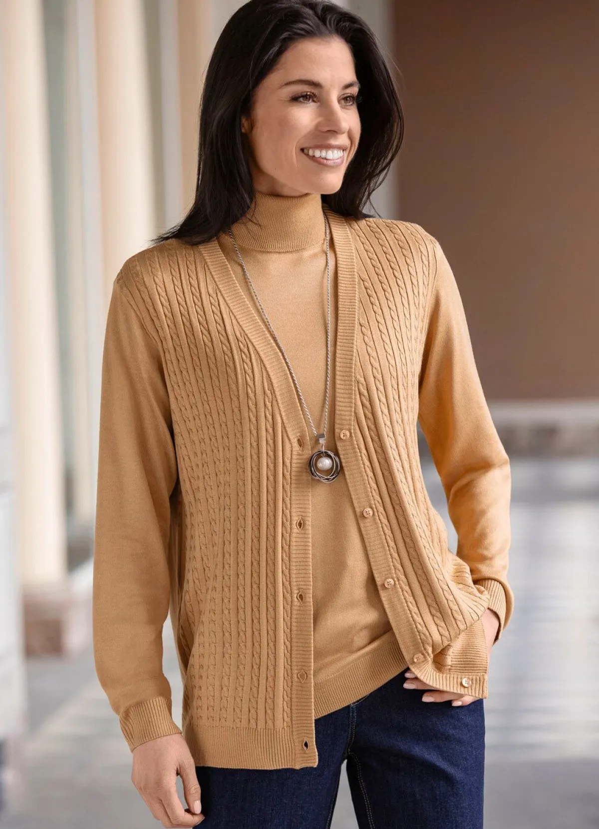 Clearance BADER Strickjacke mit Zöpfchenstruktur CAMEL