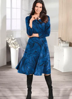Sale KLAUS MODELLE MADE IN GERMANY Strick-Kleid auch in Kurzgrößen ROYALBLAU-SCHWARZ