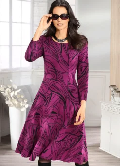 Discount KLAUS MODELLE MADE IN GERMANY Strick-Kleid auch in Kurzgrößen BEERE-SCHWARZ