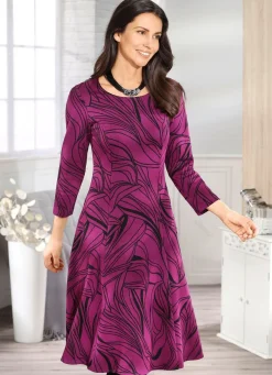 Discount KLAUS MODELLE MADE IN GERMANY Strick-Kleid auch in Kurzgrößen BEERE-SCHWARZ
