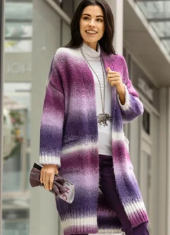 Hot BADER Strickmantel aus flauschigem Effektgarn LILA-BEERE-ECRU