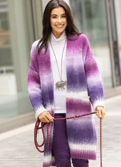 Hot BADER Strickmantel aus flauschigem Effektgarn LILA-BEERE-ECRU