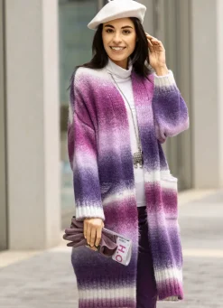 Hot BADER Strickmantel aus flauschigem Effektgarn LILA-BEERE-ECRU