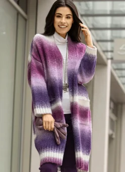 Hot BADER Strickmantel aus flauschigem Effektgarn LILA-BEERE-ECRU