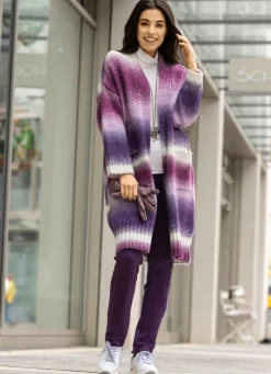 Hot BADER Strickmantel aus flauschigem Effektgarn LILA-BEERE-ECRU