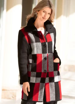 Clearance BADER Strickmantel in Jacquard-Dessin GRAU-SCHWARZ-ROT